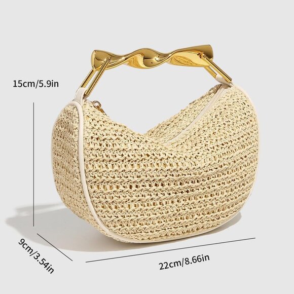 Stylish Woven Straw Mini Shoulder Bag with Chain Strap for Women